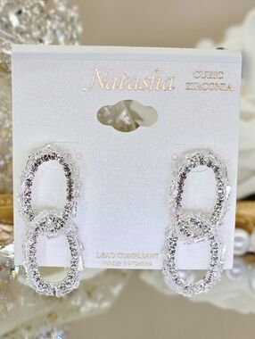 Natasha Couture Earrings Silver Crystal Pavé Link Drop Earrings Sparkle Formal